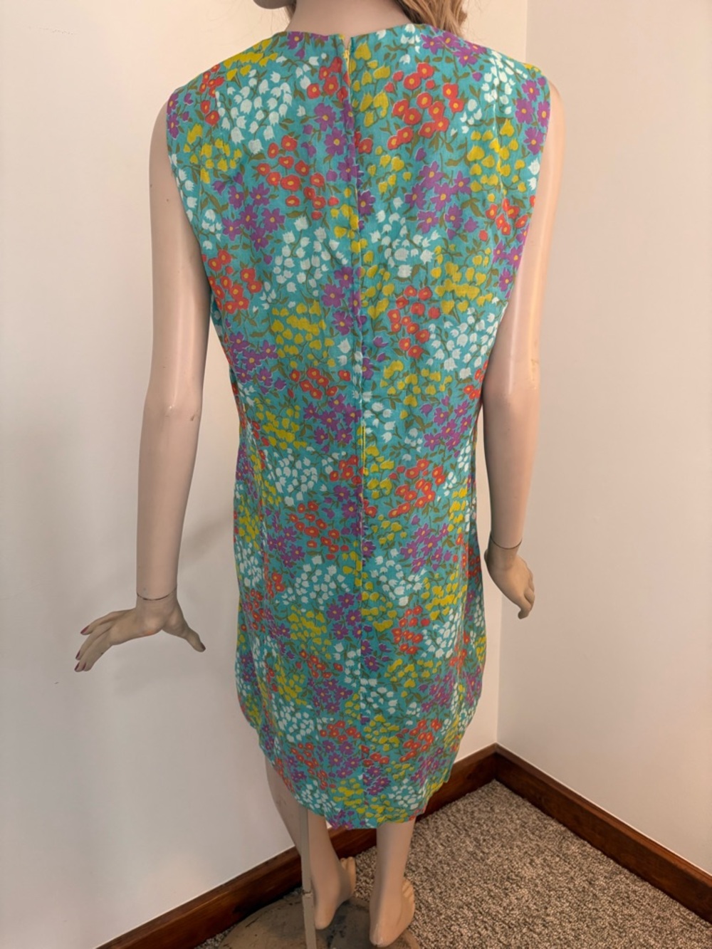 Vintage Teal Floral Midi Dress with Cropped Jacket - Picture 4 of 15
